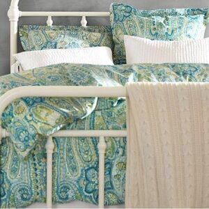 Pottery Barn Rosalie Paisley KING Duvet Cover Blue Yellow Green Paint Floral PB